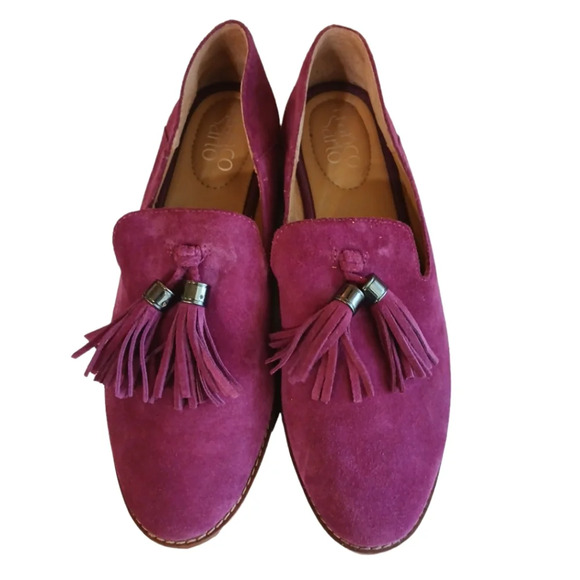 Franco Sarto Jolie Magenta Loafers Slip On Suede Tassled Flats size 8 - Picture 3 of 10